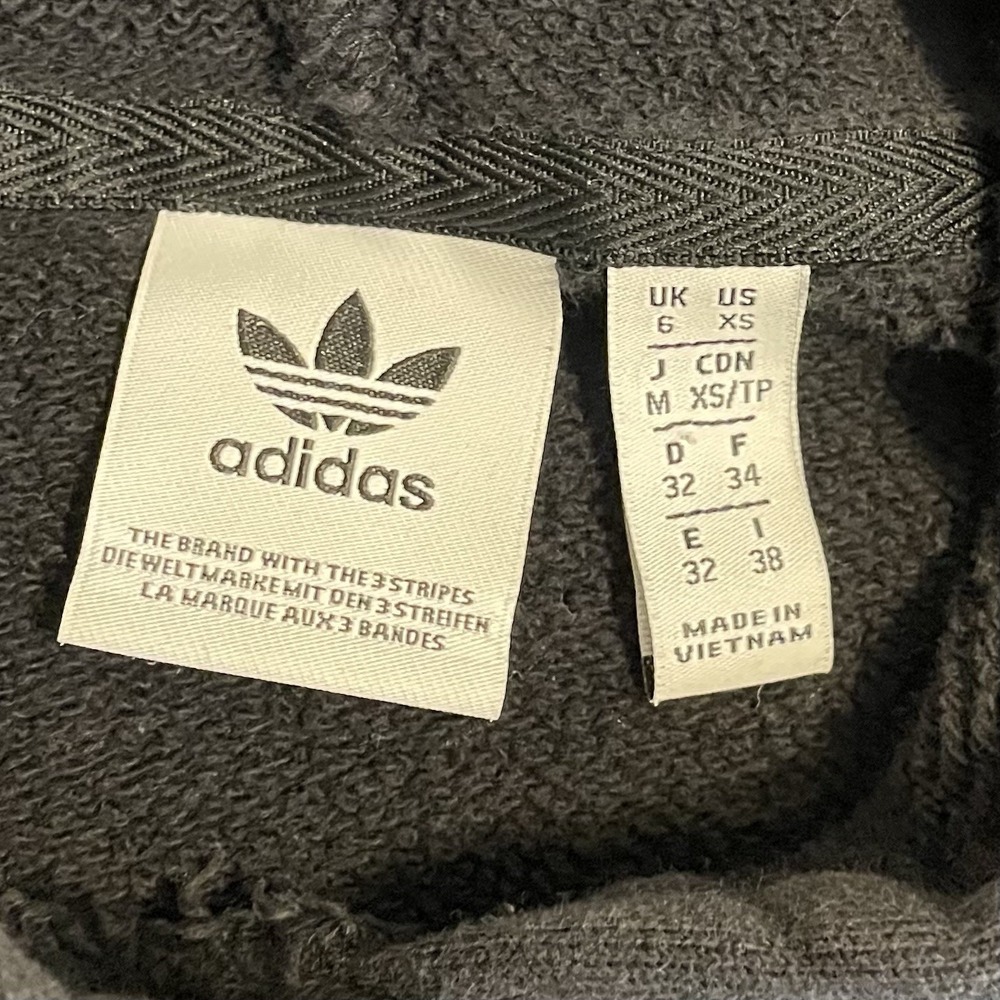 Adidas Hoodie Women's XS Black Three Stripe Sleeve Cropped Pullover Activewear - Picture 7 of 8